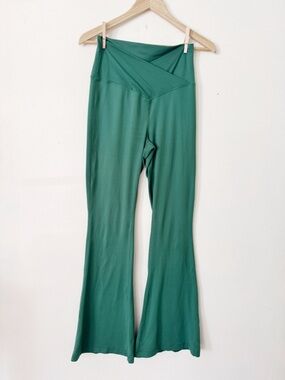 Earthbound Green Flare Yoga Pants with Crossover Waistband medium